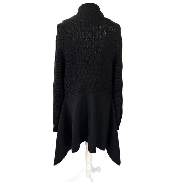 Sisley Limited Edition Cable Knit Wool Blend Hankerchief Hem Shacket Black Sz M - Picture 3 of 9